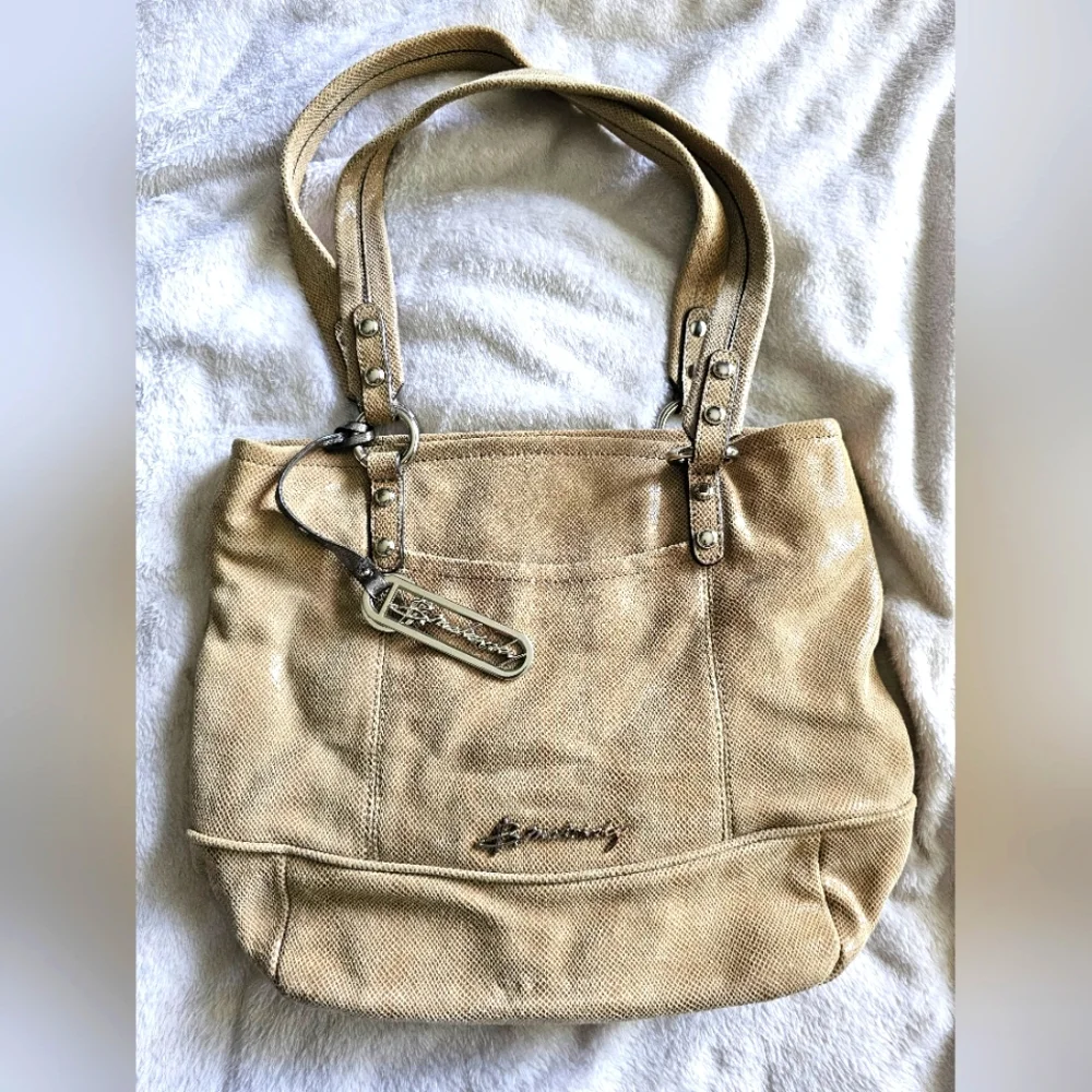 B. Makowsky Shimmer Tan Leather Purse with Dust Bag